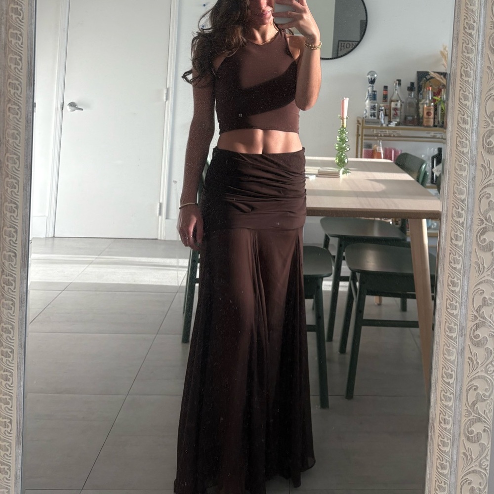 Zara Semi-sheer draped Maxi Skirt